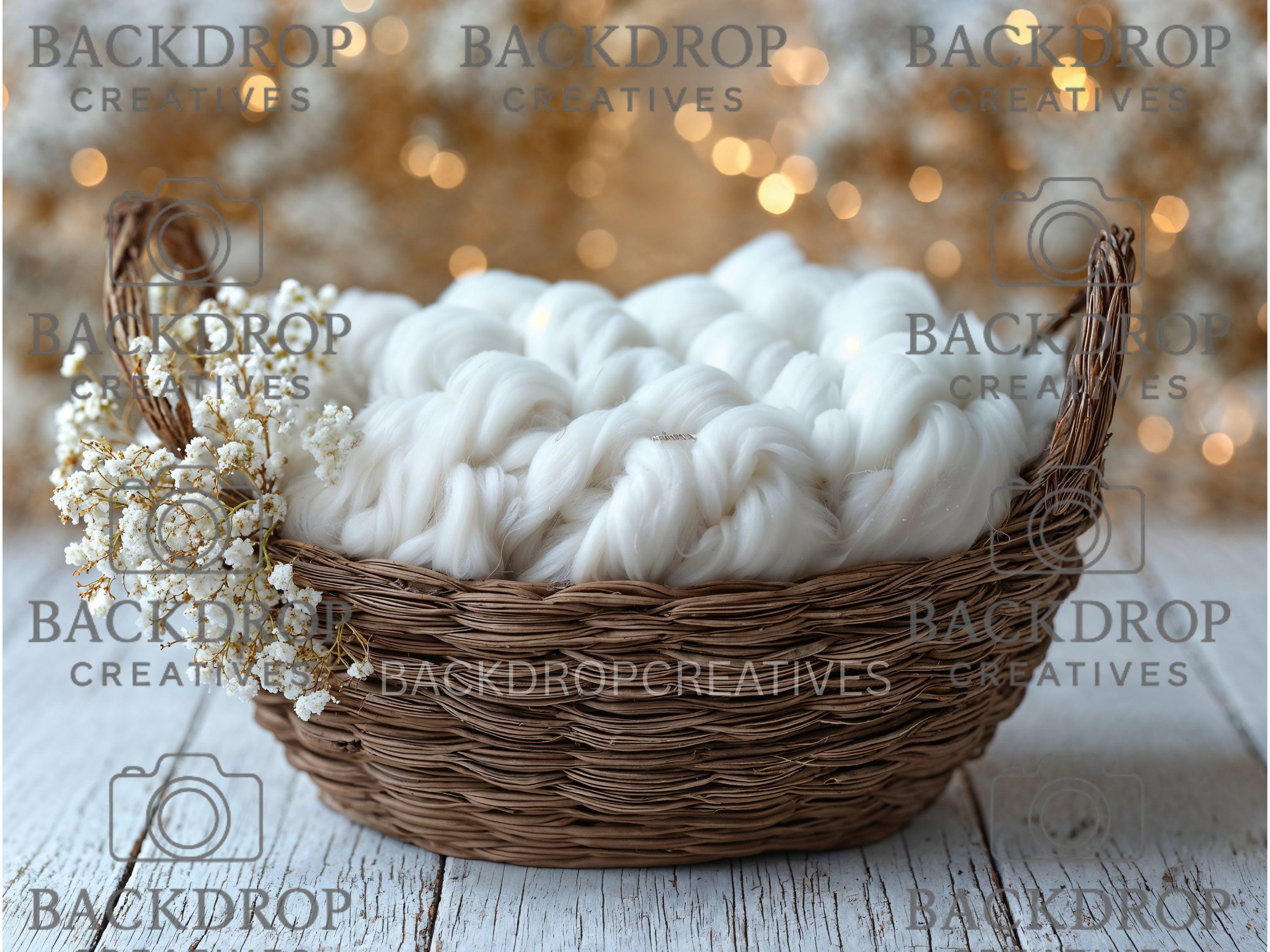 Boho Baby Basket Flower Digital Backdrop, Newborn Overlay Props, Newborn Backdrops, Photoshop Overlays, Floral Backgrounds