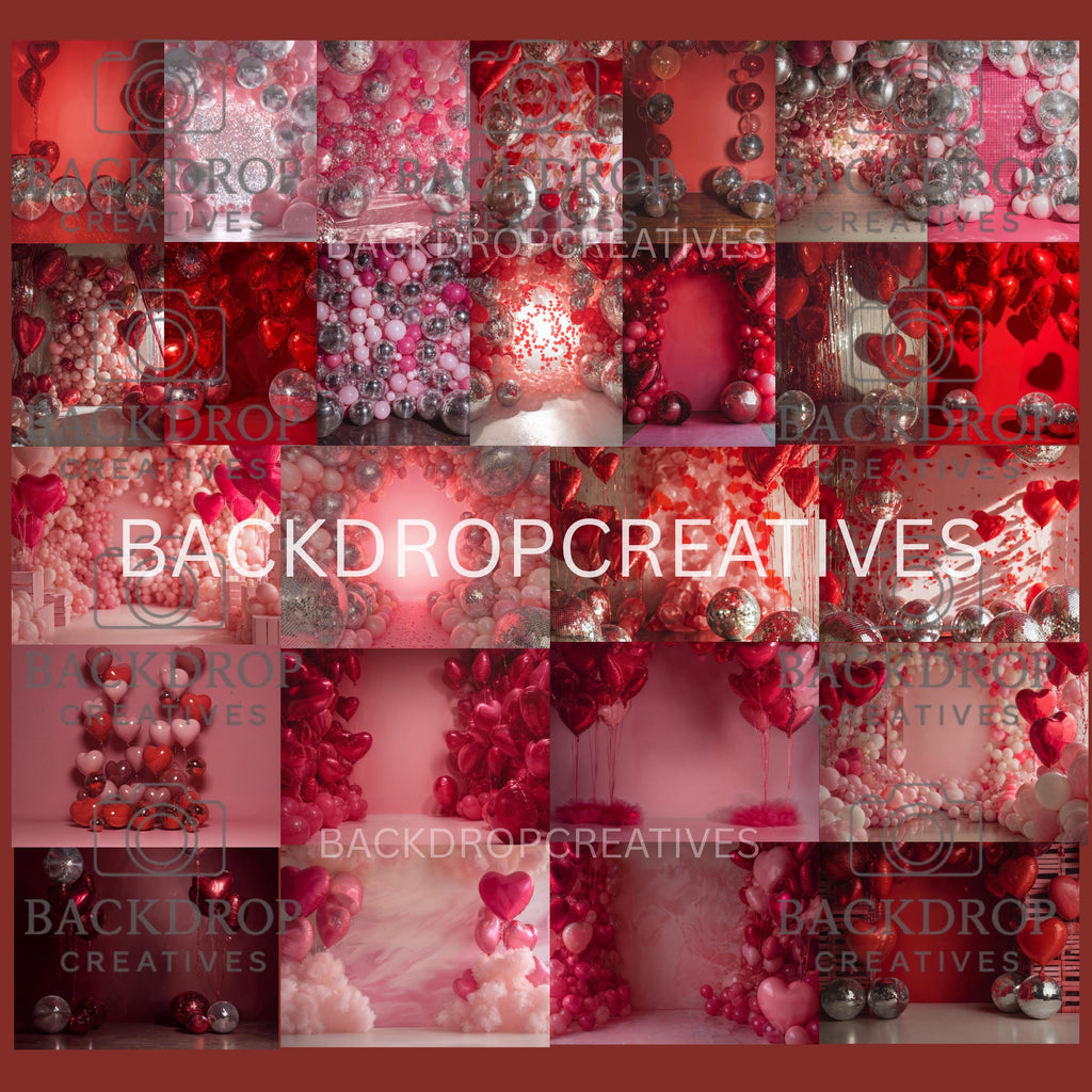 Glam Valentine Balloon Heart Digital Backdrop Set | Valentine's Day, Maternity