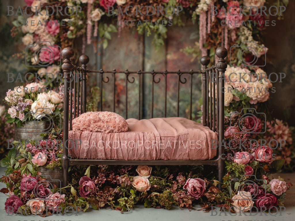 Iron Baby Flower Bed 2 Digital Backdrop, Newborn Background, Baby Backdrop, Newborn Backdrops