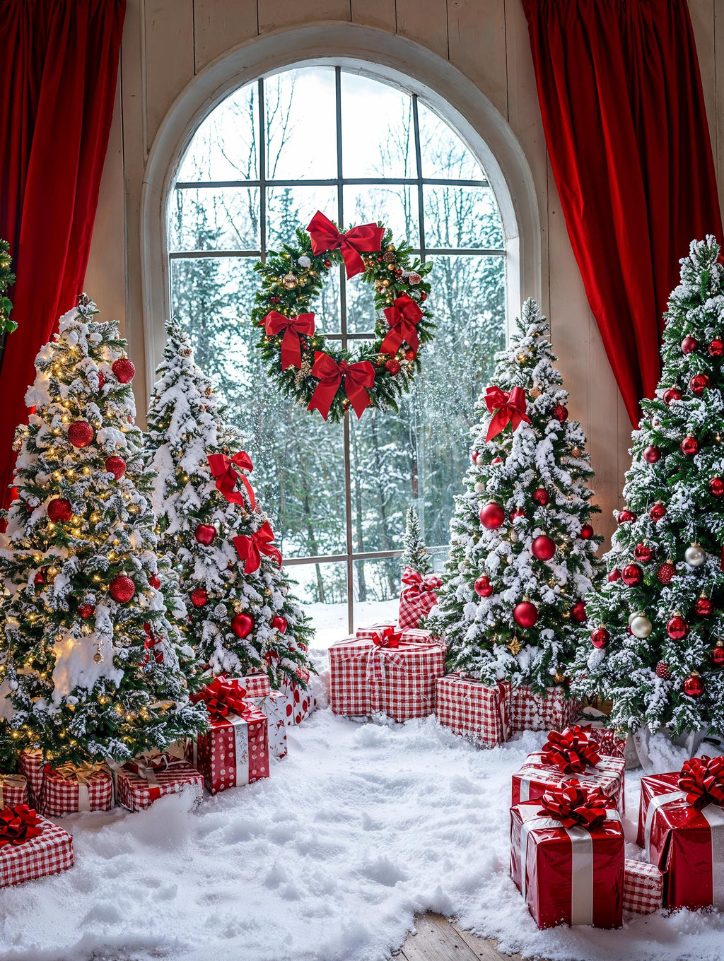 Winter Wonderland Backdrop | Snowy Photo Backdrop | Christmas Tree Party | Romantic Winter Backdrop | Holiday Photo Booth Digital Download