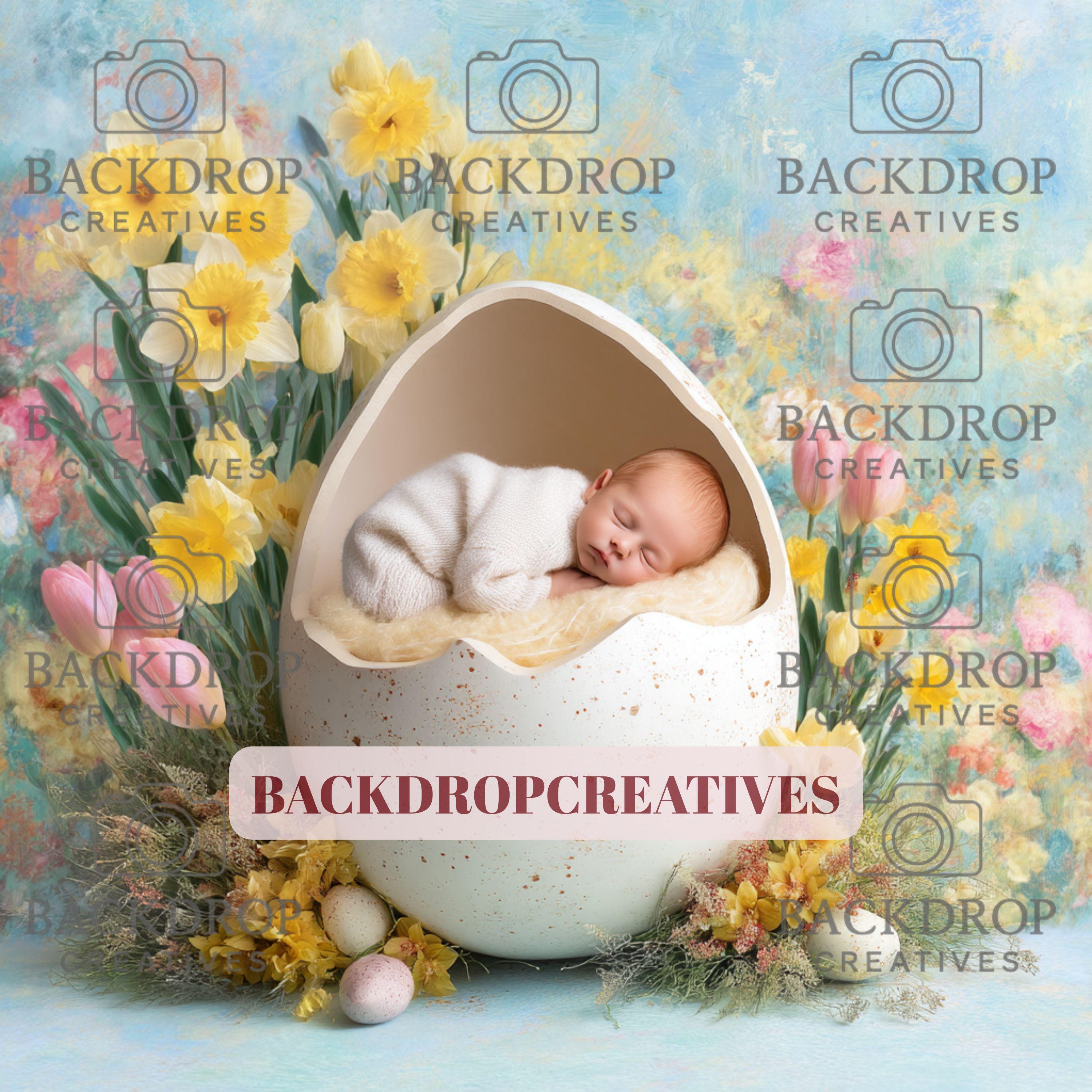 Baby Easter Spring Egg Digital Backdrop, Newborn Overlay Props, Newborn Backdrops, Photoshop Overlays, Floral Backgrounds