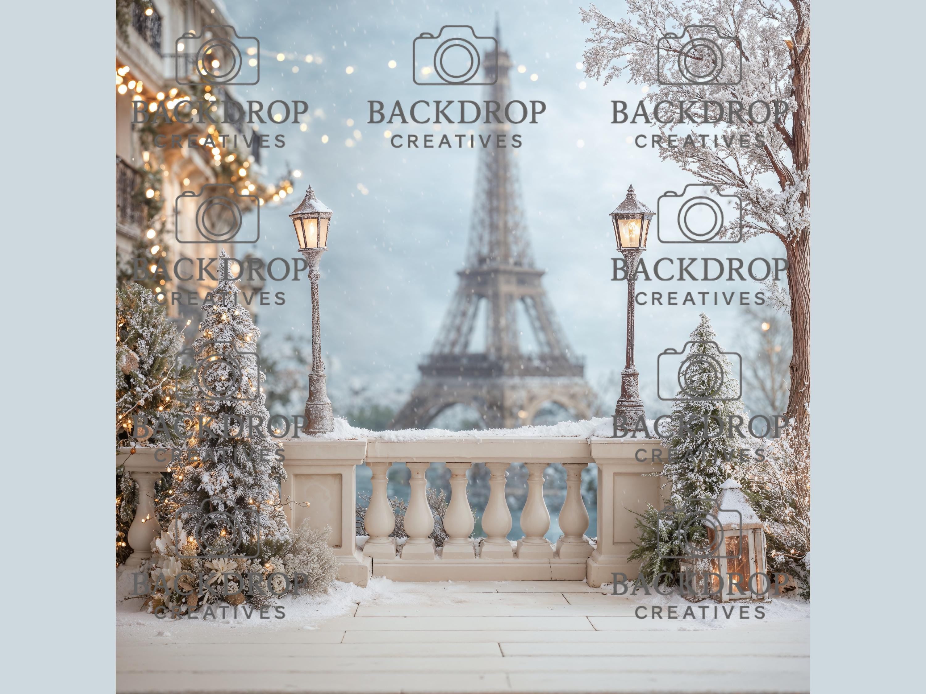 Winter in Paris Digital Backdrop Bundle | Snowy Eiffel Tower Christmas Backgrounds | Luxury Paris Winter Photo Backdrops