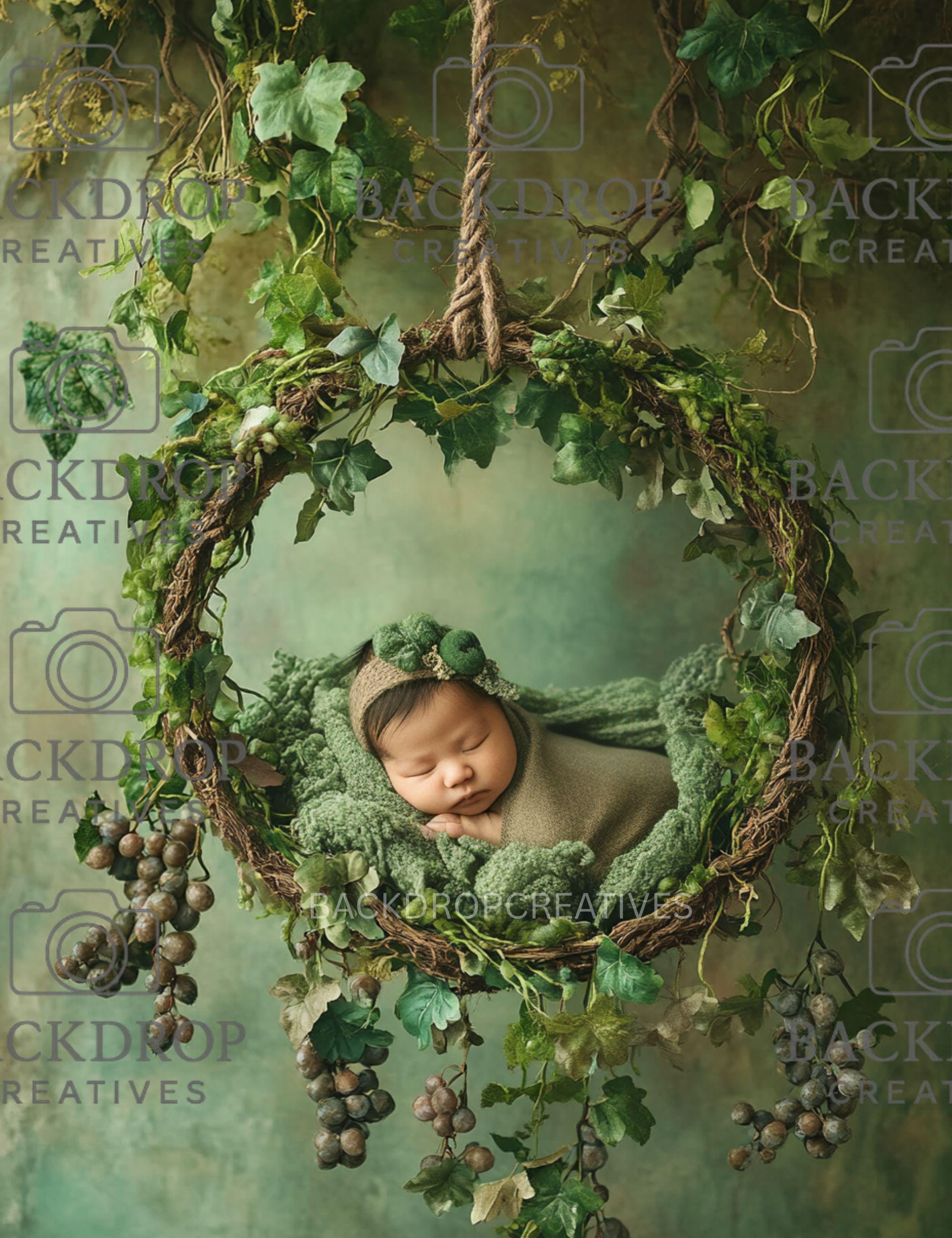 Green Forest Newborn Swing Digital Backdrop, Newborn photo backdrop Prop, Photoshop Overlay
