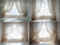 Airy White Sheer Curtains Window & Floral Studio Backdrops Set | Photography Background Bundle | Newborn, Maternity