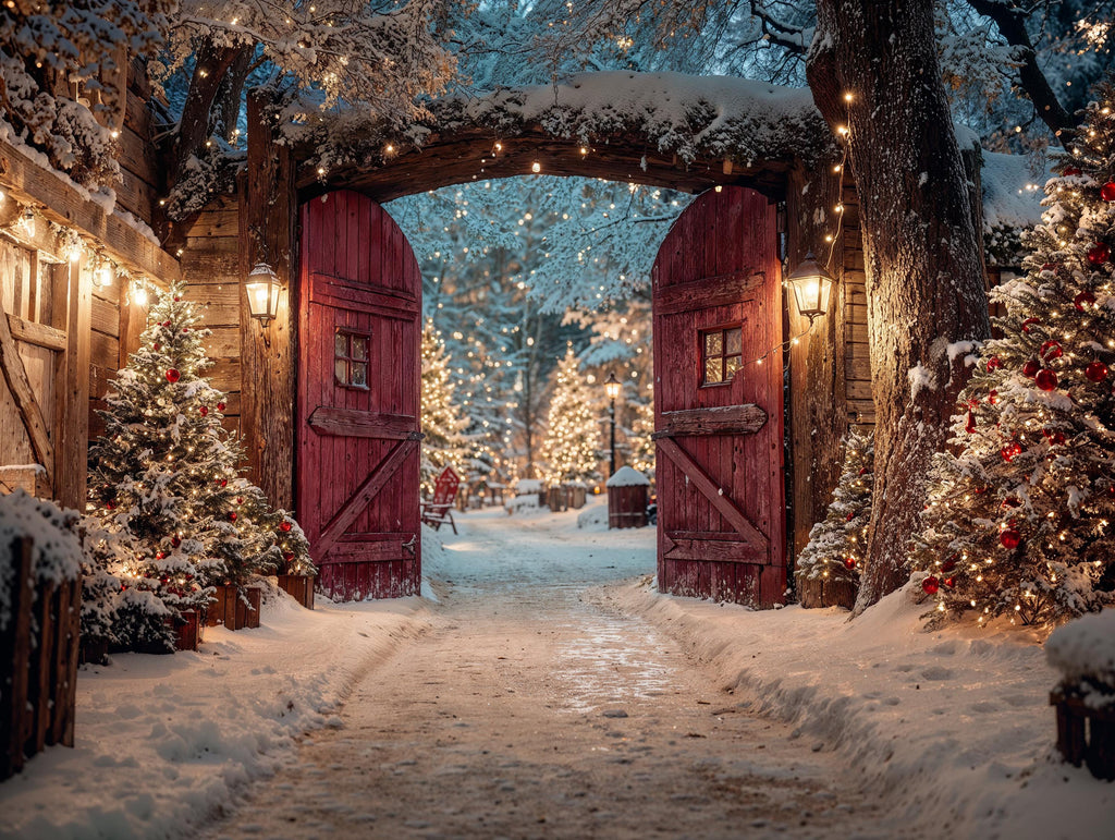 Red Christmas Backdrop | Cozy Winter Entrance Backdrop | Christmas Party Decor | Holiday Photo Booth (Digital Download)